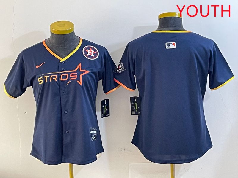 Youth Houston Astros Blank Drak Blue Three generations Joint Name 2025 Nike MLB Jersey style 4